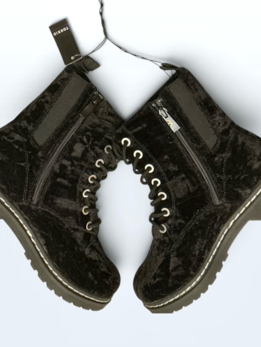 Torrid Plus Size Combat Ankle Boots Crushed Black Velvet Extra Wide Width - 9WW - Picture 9 of 16